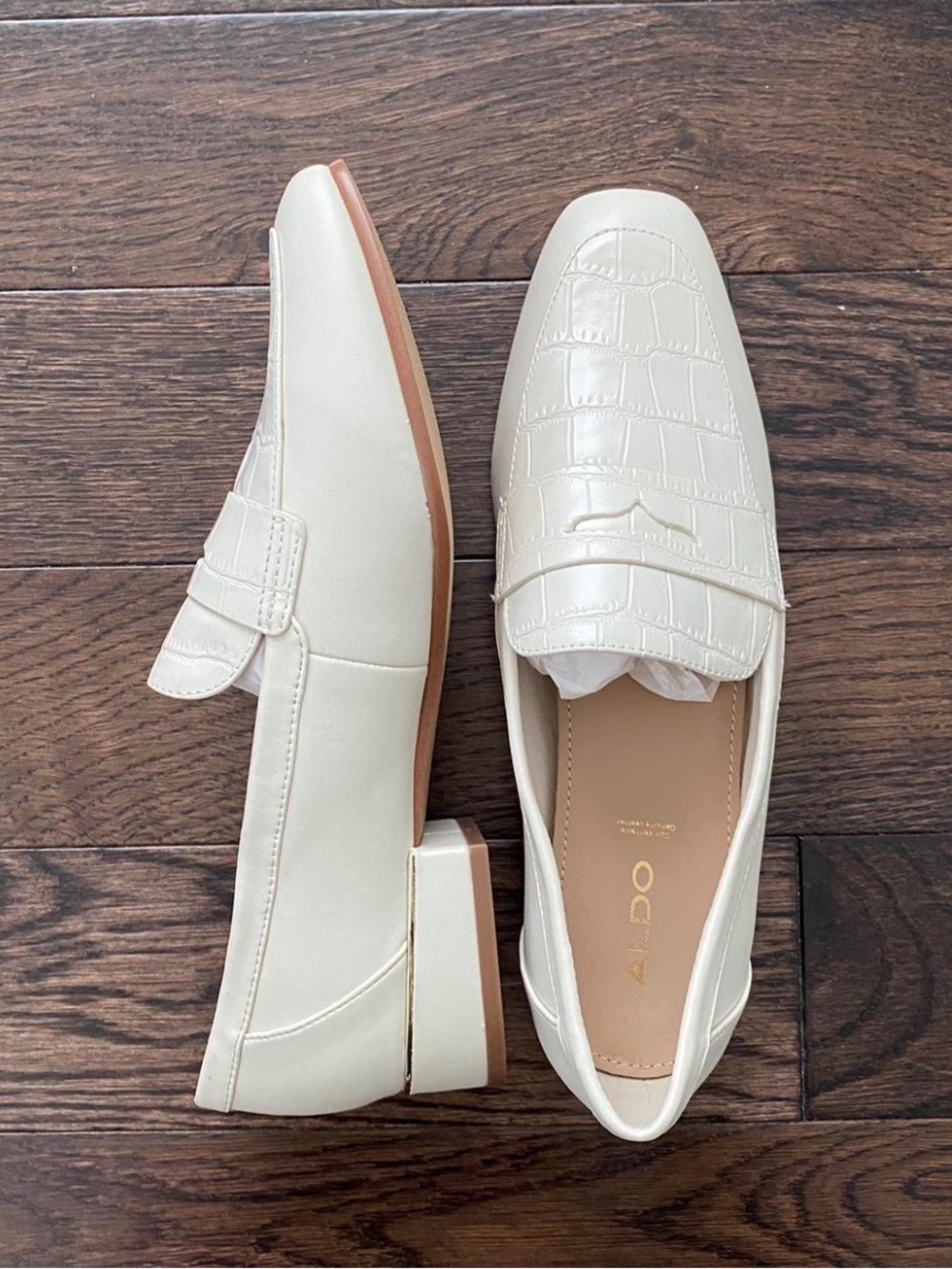 Aldo Cream Croc-Embossed Block Heel Loafers